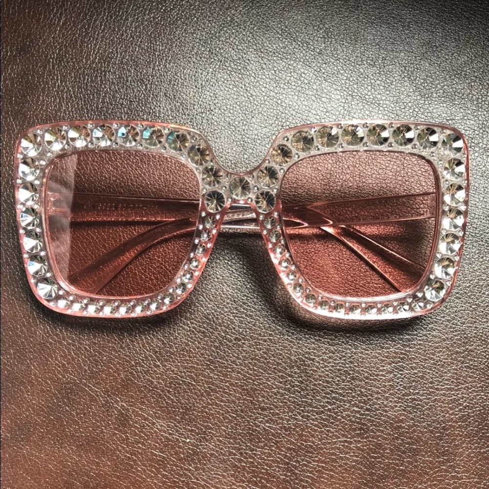 Pink Oversized Rhinestone Sunglasses - Picture 5 of 6